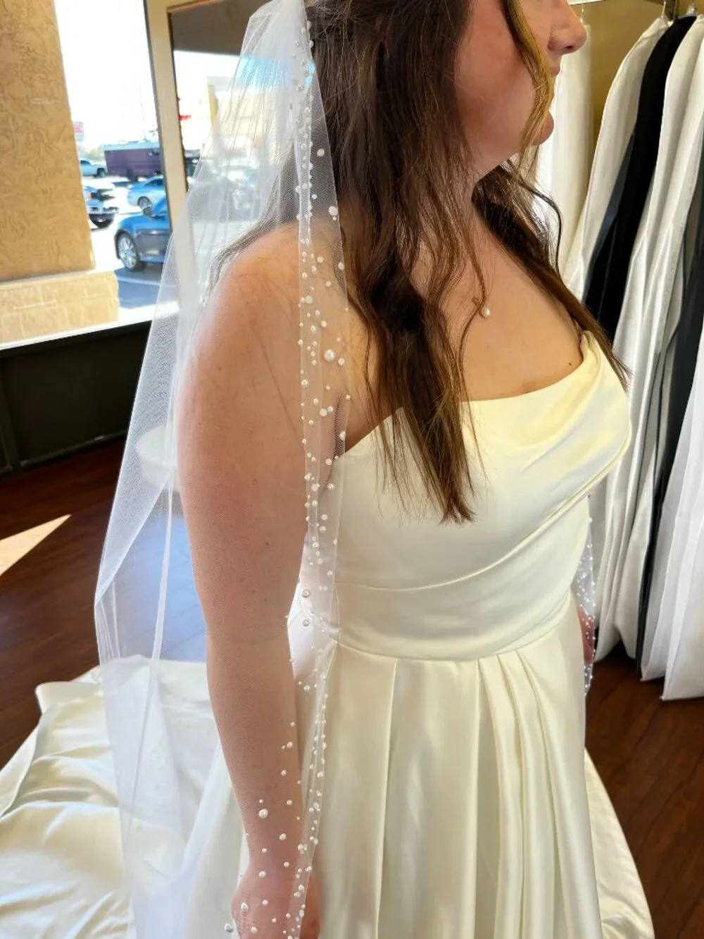 Handmade Cathedral Pearl Wedding Veil | Pearl Trim | Soft Tulle | White | Bridal